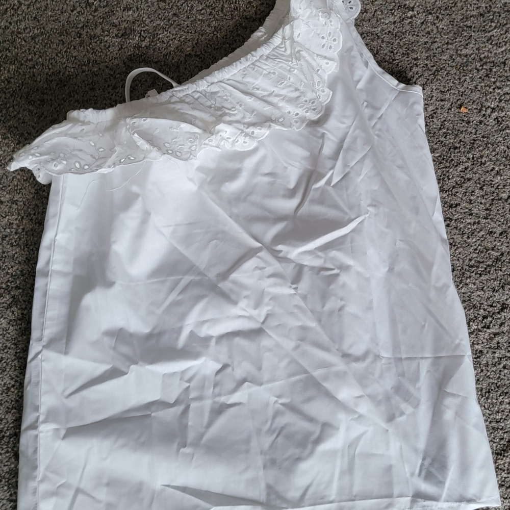 White Eyelet One-Shoulder Top